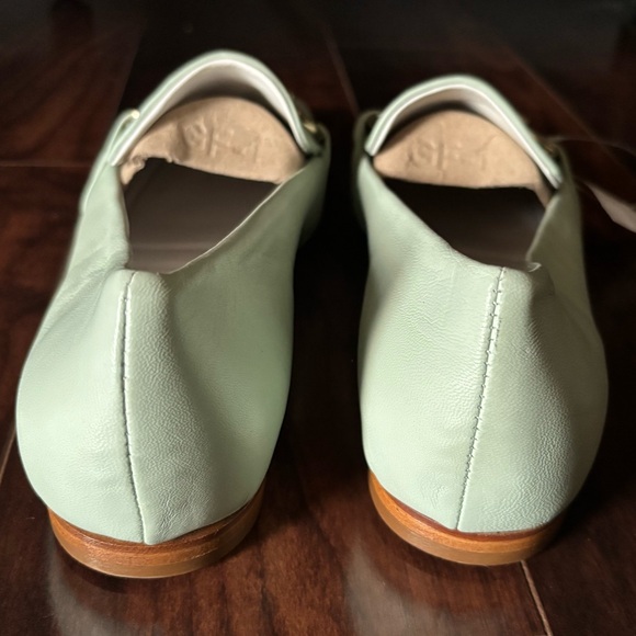 NEW BEAUTIISOLES by Robyn Shreiber Mint Green Leather Loafers with Gold Detail - Picture 4 of 9